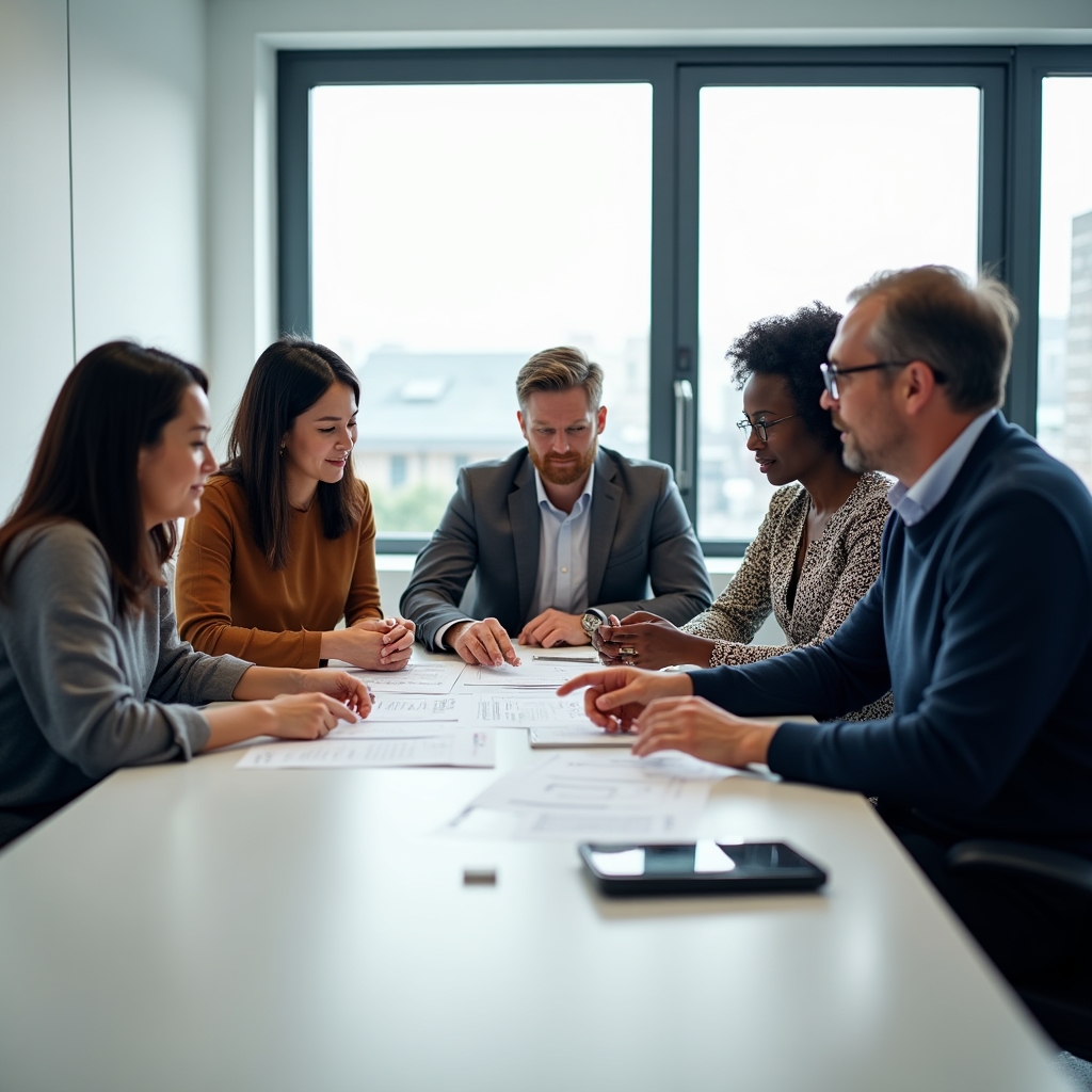 Gruppe von Menschen in einem Finanzbildungsworkshop, die gemeinsam Ausgaben besprechen
